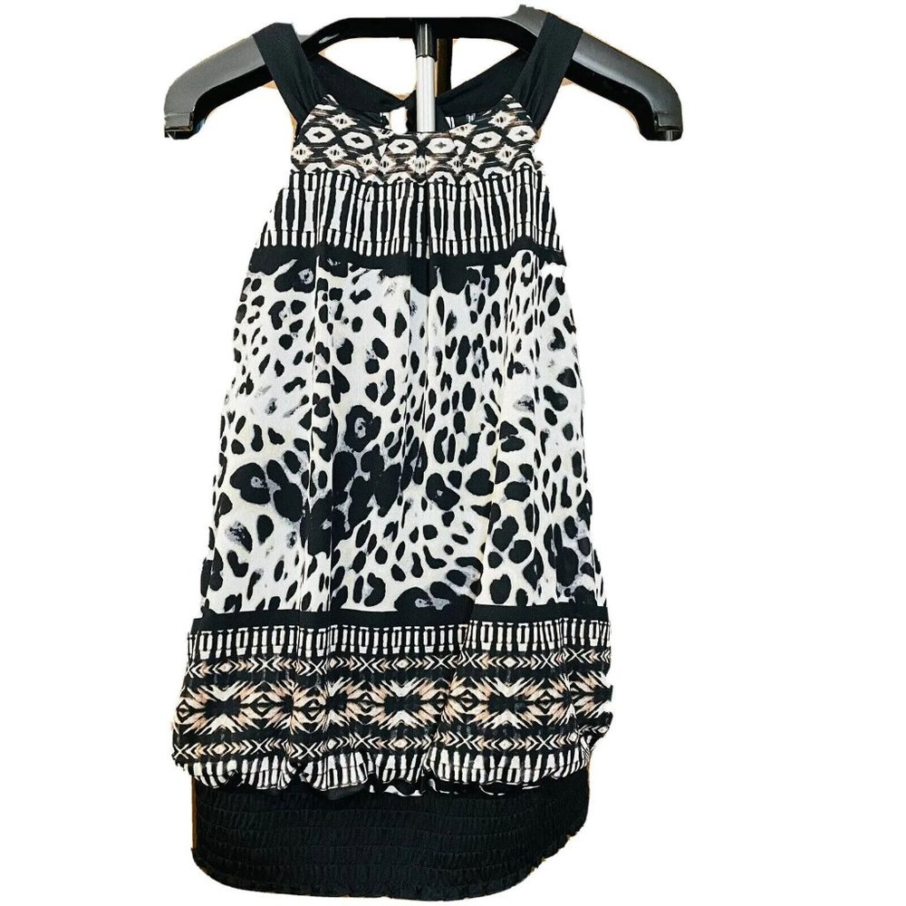 Maurices Womens Sz L Large Sleeveless Blouse Animal Tank Dressy Top Tie in Back
